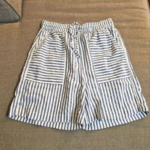 Obey Casual Slouchy Relaxed Striped Blue White High Rise Shorts Size Small